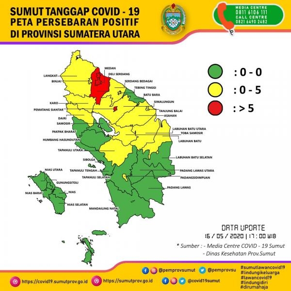 Peta Persebaran Positif di Provinsi Sumatera Utara 16 Mei 2020